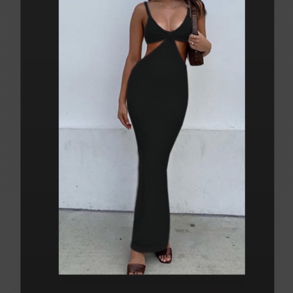 Sexy V Neck Knitted Hollow Out Maxi Dress